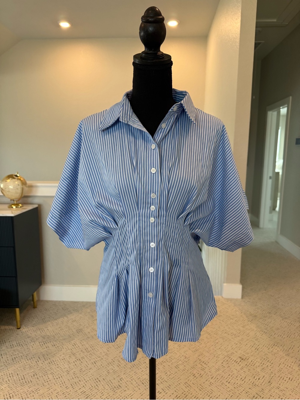 Molly Green Women's Blue Stripe Button-Down Peplum Shirt